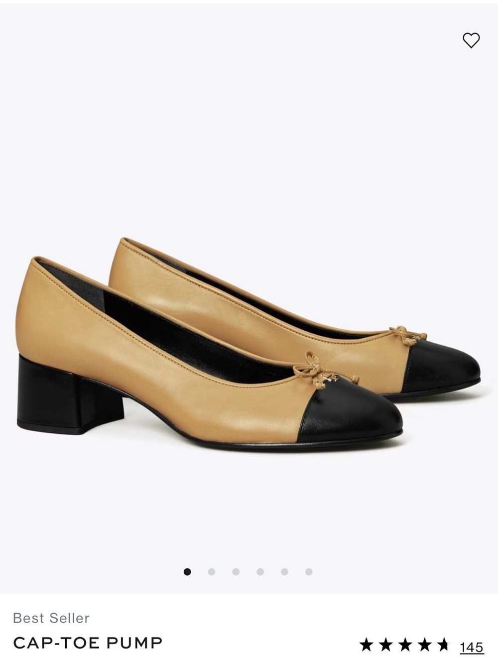 Tory Burch Cap-Toe 45mm Pump- Size 8- Tan and Black